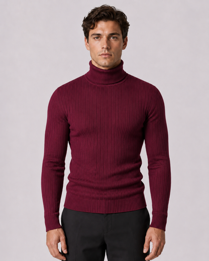 Men's Turtleneck Sweater - Ribbed Knit Slim Fit Long Sleeve