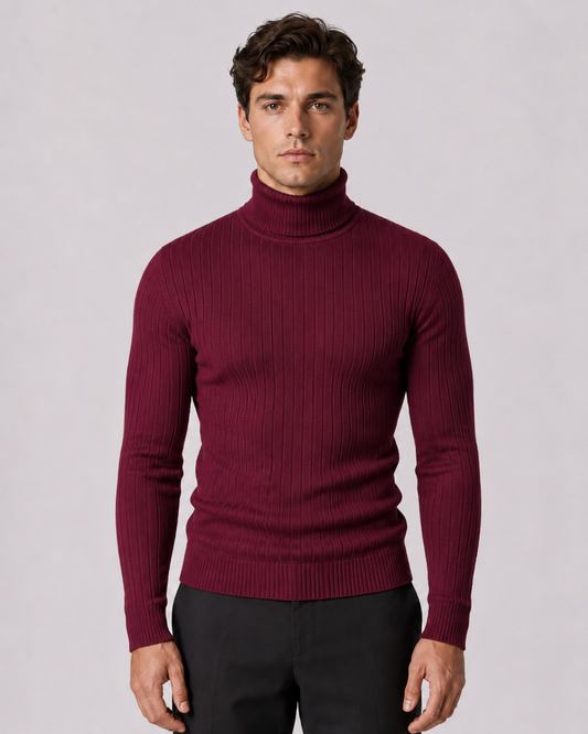 Men's Turtleneck Sweater - Ribbed Knit Slim Fit Long Sleeve