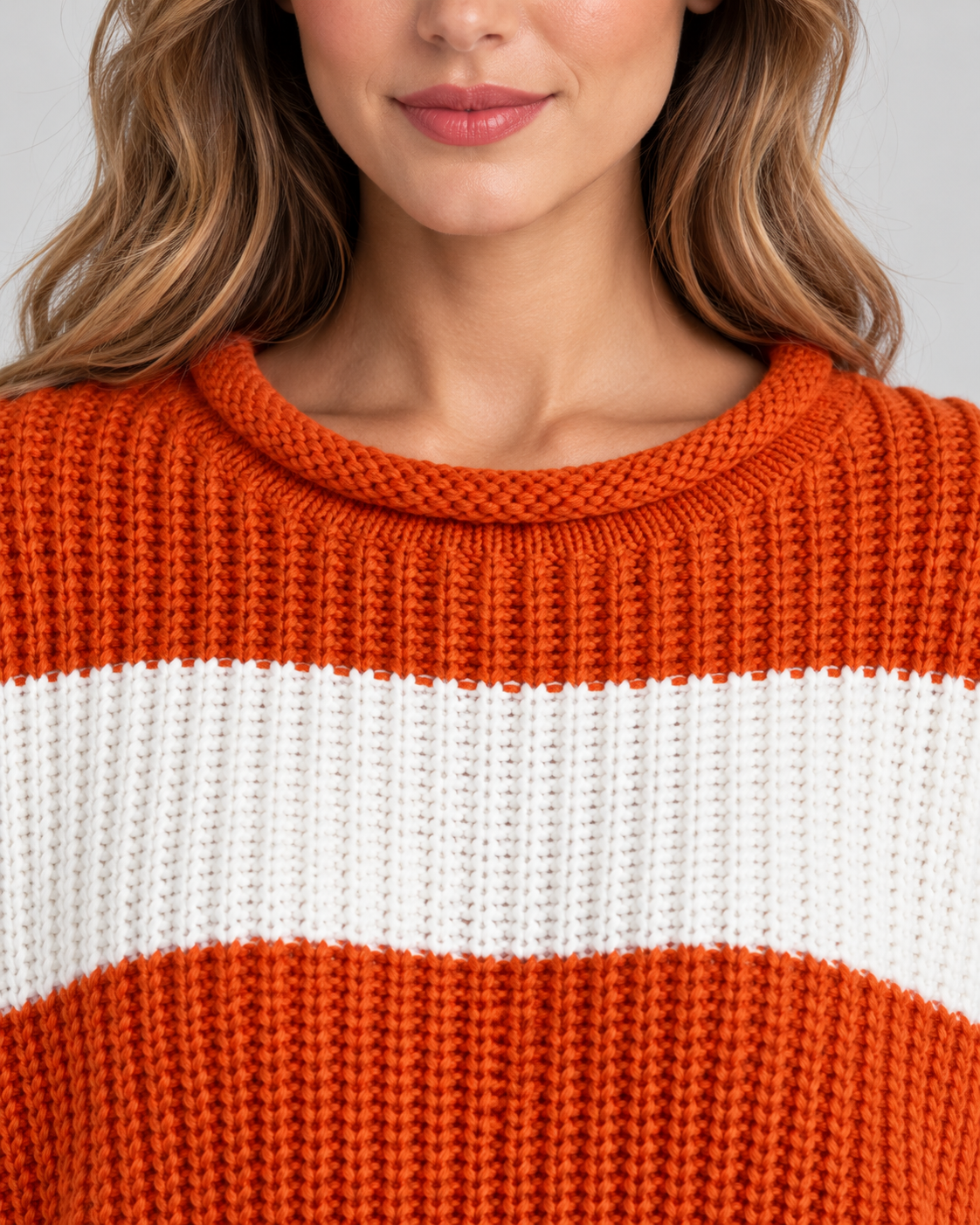 Women's Chunky Knit Sweater - Striped Oversized Crew Neck