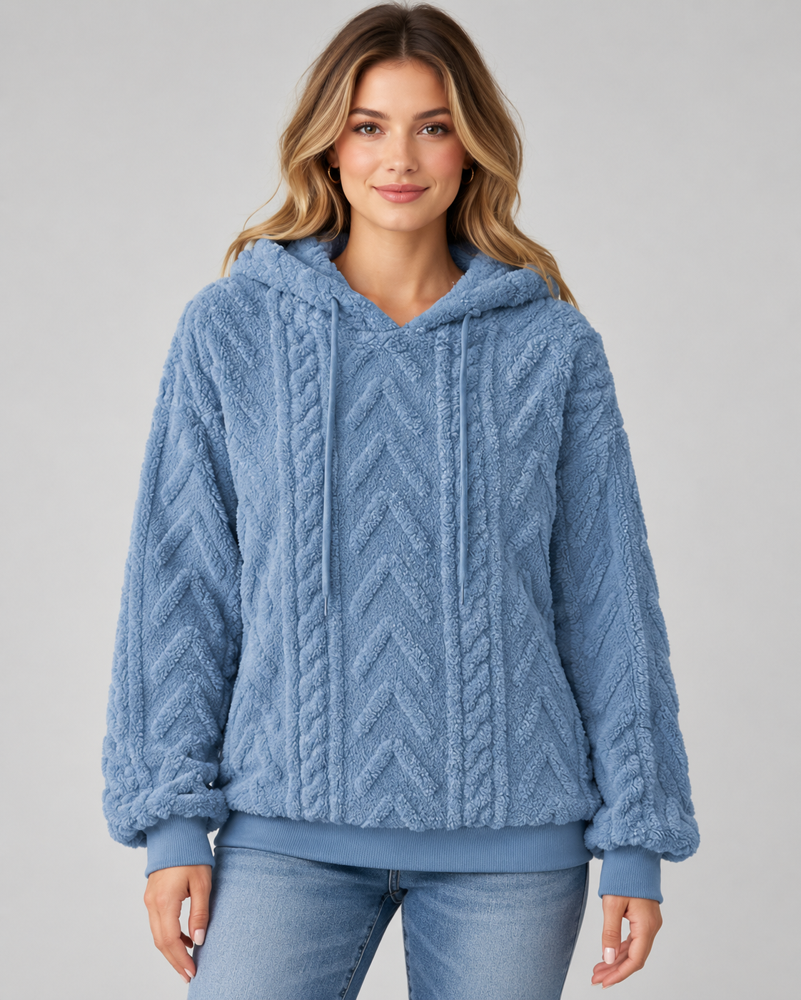 Women's Textured Hoodie - Plush Cable Knit Relaxed Fit
