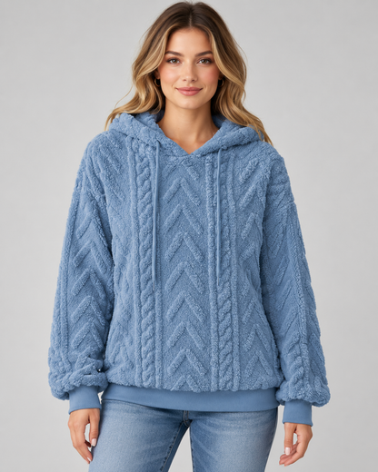 Women's Textured Hoodie - Plush Cable Knit Relaxed Fit