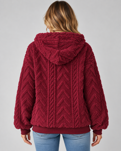 Women's Textured Hoodie - Plush Cable Knit Relaxed Fit