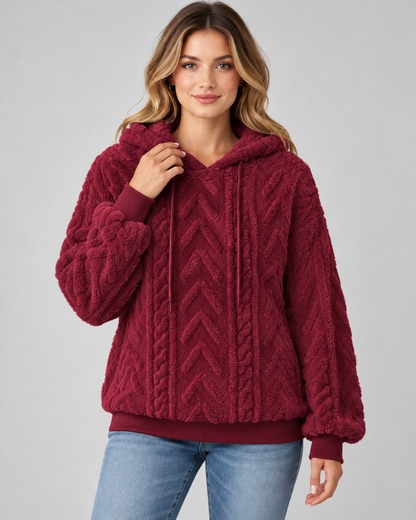 Women's Textured Hoodie - Plush Cable Knit Relaxed Fit