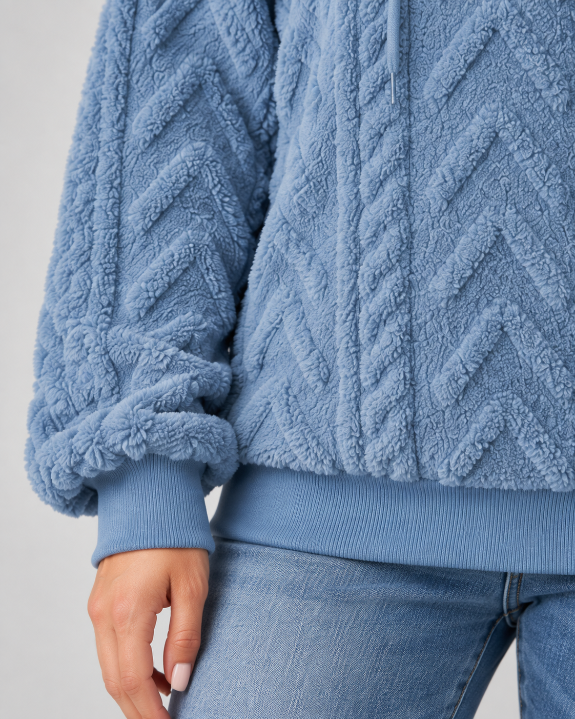 Women's Textured Hoodie - Plush Cable Knit Relaxed Fit
