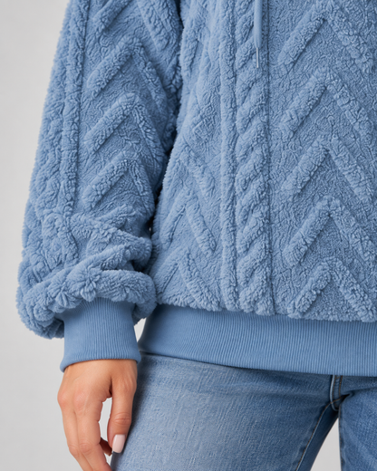 Women's Textured Hoodie - Plush Cable Knit Relaxed Fit