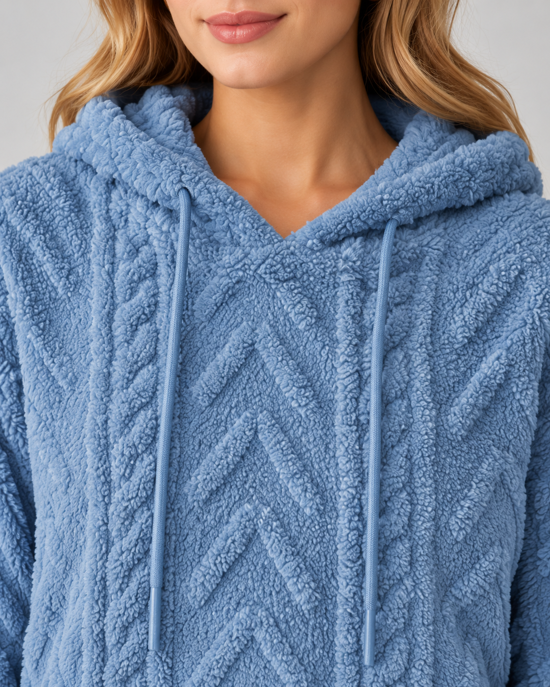 Women's Textured Hoodie - Plush Cable Knit Relaxed Fit