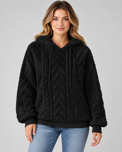 Women's Textured Hoodie - Plush Cable Knit Relaxed Fit