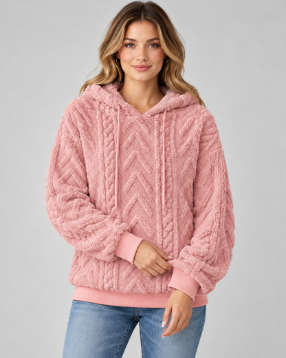 Women's Textured Hoodie - Plush Cable Knit Relaxed Fit