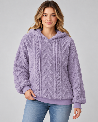 Women's Textured Hoodie - Plush Cable Knit Relaxed Fit