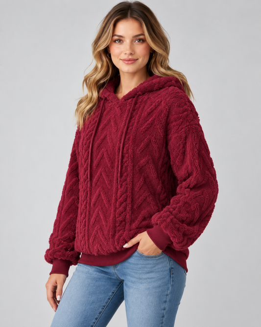 Women's Textured Hoodie - Plush Cable Knit Relaxed Fit