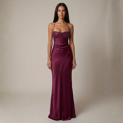 Nadia | Women's Wedding Guest Satin Maxi Dress for Formal Occasion