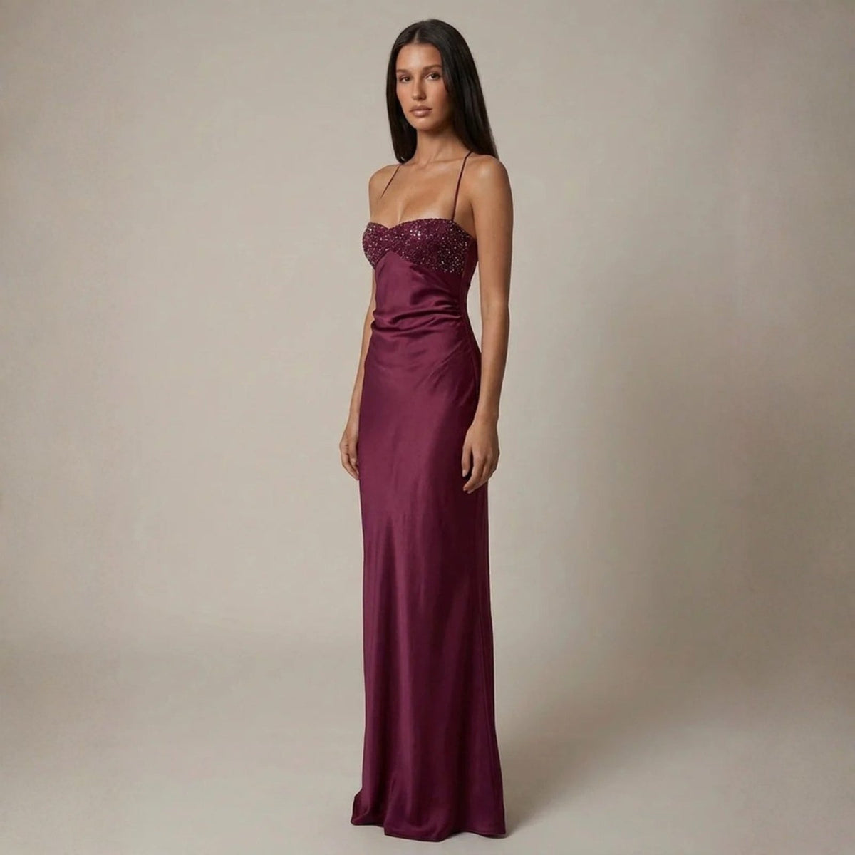 Nadia | Women's Wedding Guest Satin Maxi Dress for Formal Occasion