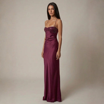 Nadia | Women's Wedding Guest Satin Maxi Dress for Formal Occasion