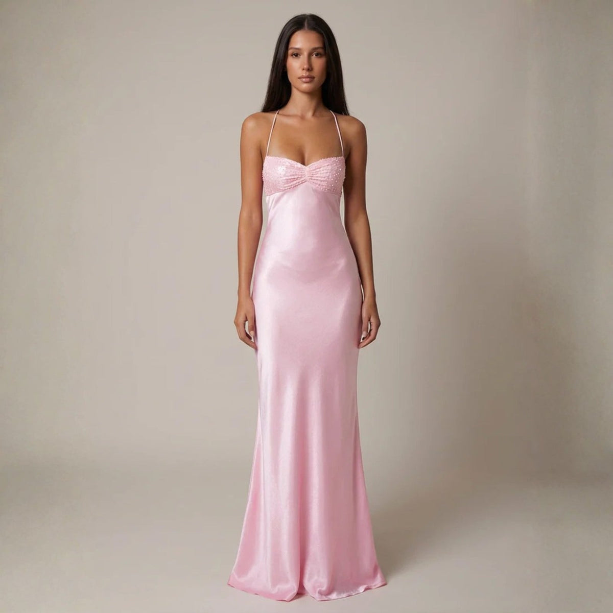 Nadia | Women's Wedding Guest Satin Maxi Dress for Formal Occasion