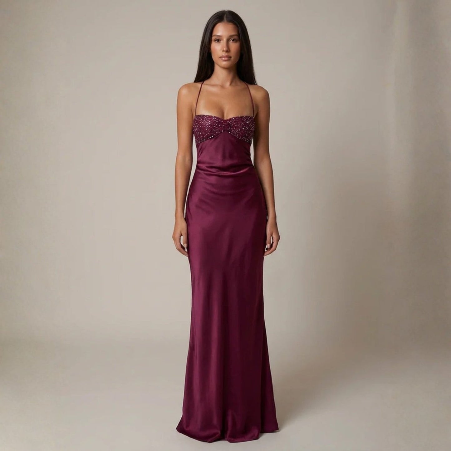 Nadia | Women's Wedding Guest Satin Maxi Dress for Formal Occasion
