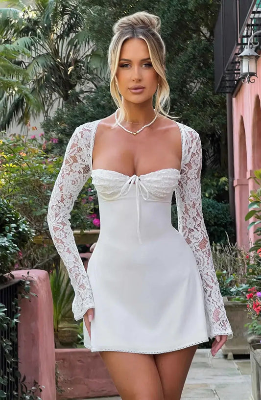Naima | Women's Wedding Guest Lace Sleeve Bodycon Mini Dress Style