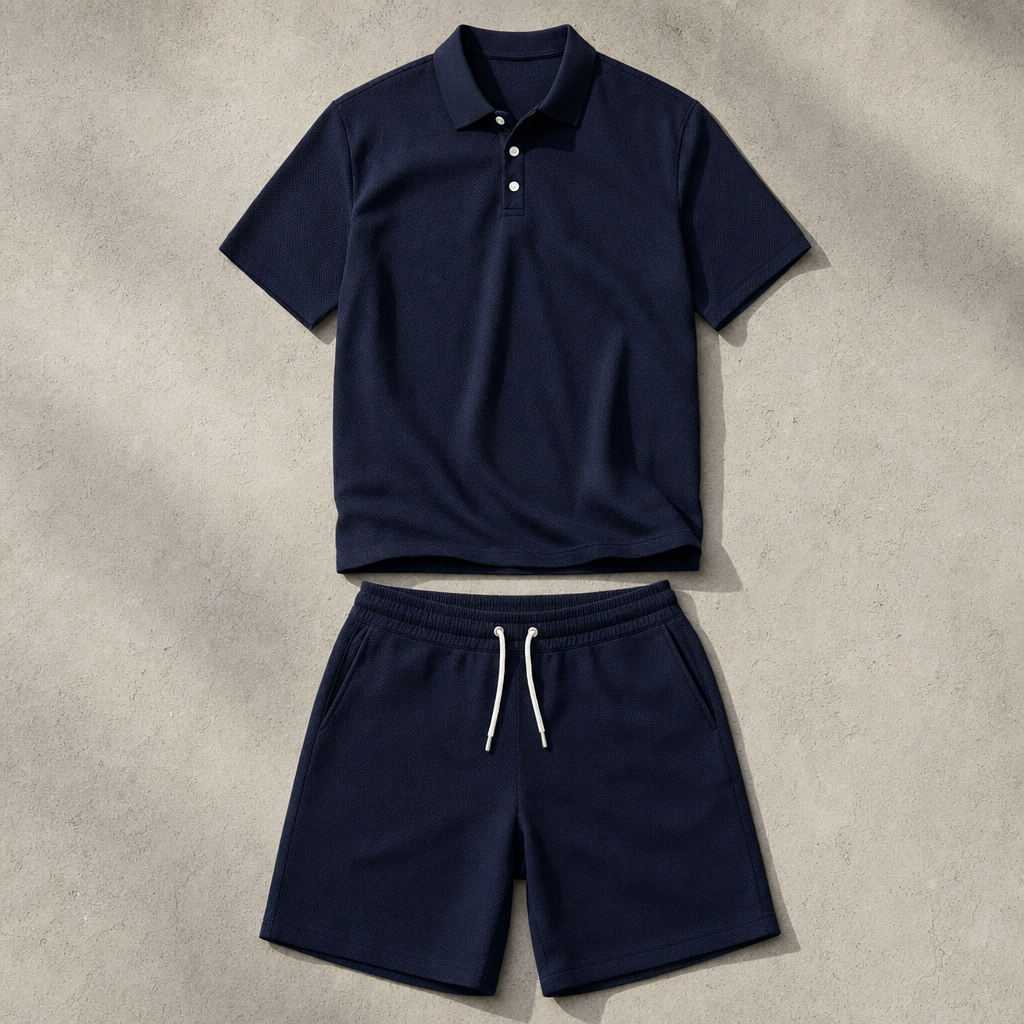 Men's Polo Shirt and Shorts Set - Knit Casual Two Piece Outfit