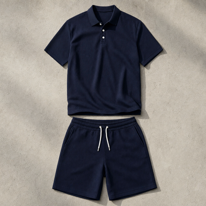 Men's Polo Shirt and Shorts Set - Knit Casual Two Piece Outfit