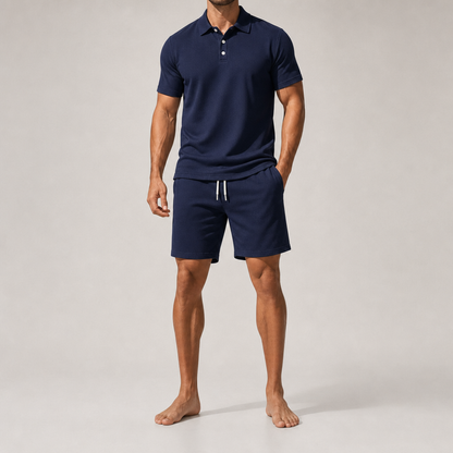 Men's Polo Shirt and Shorts Set - Knit Casual Two Piece Outfit