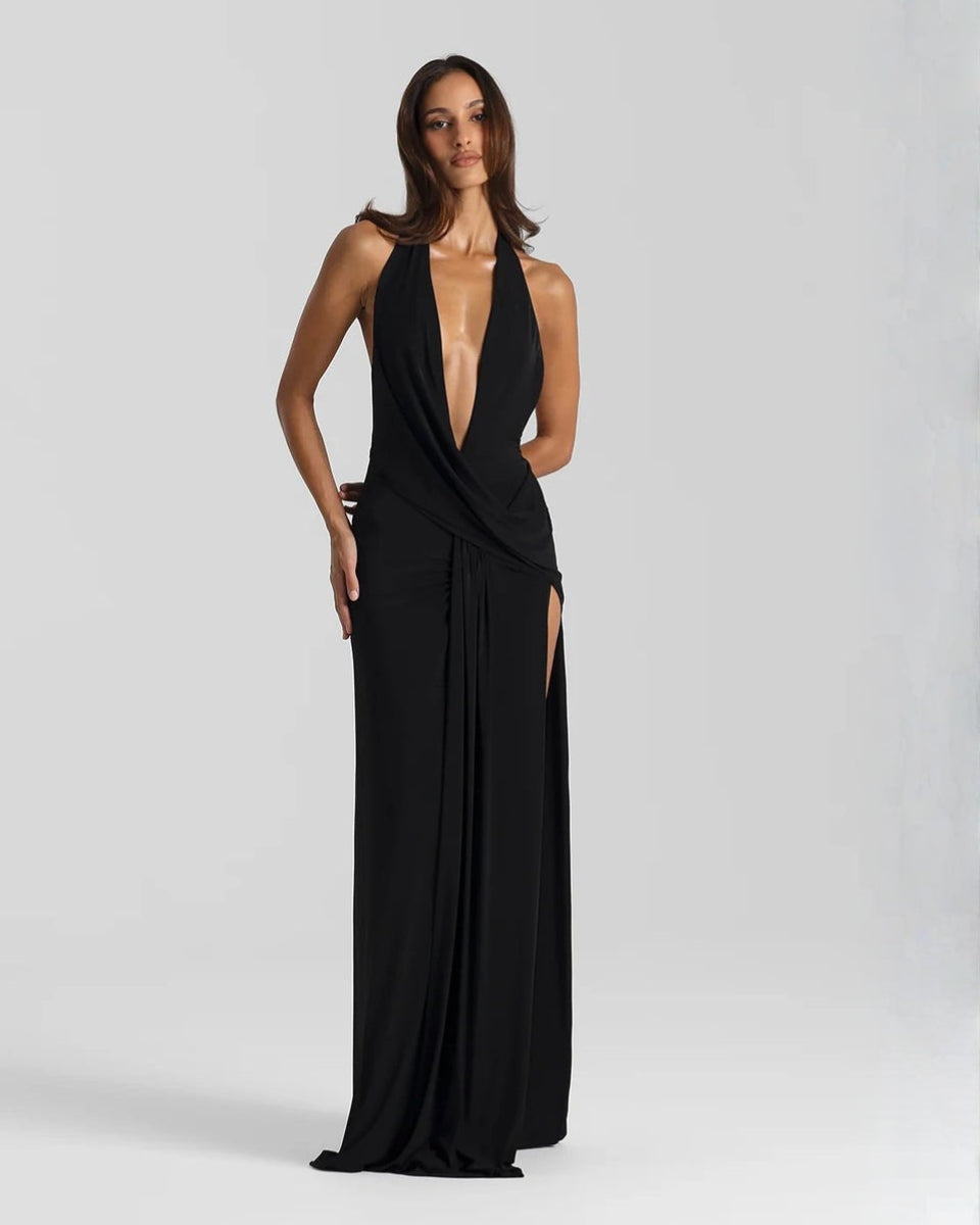 Nicoletta | Halter Backless Wedding Guest Maxi Dress Elegant Look