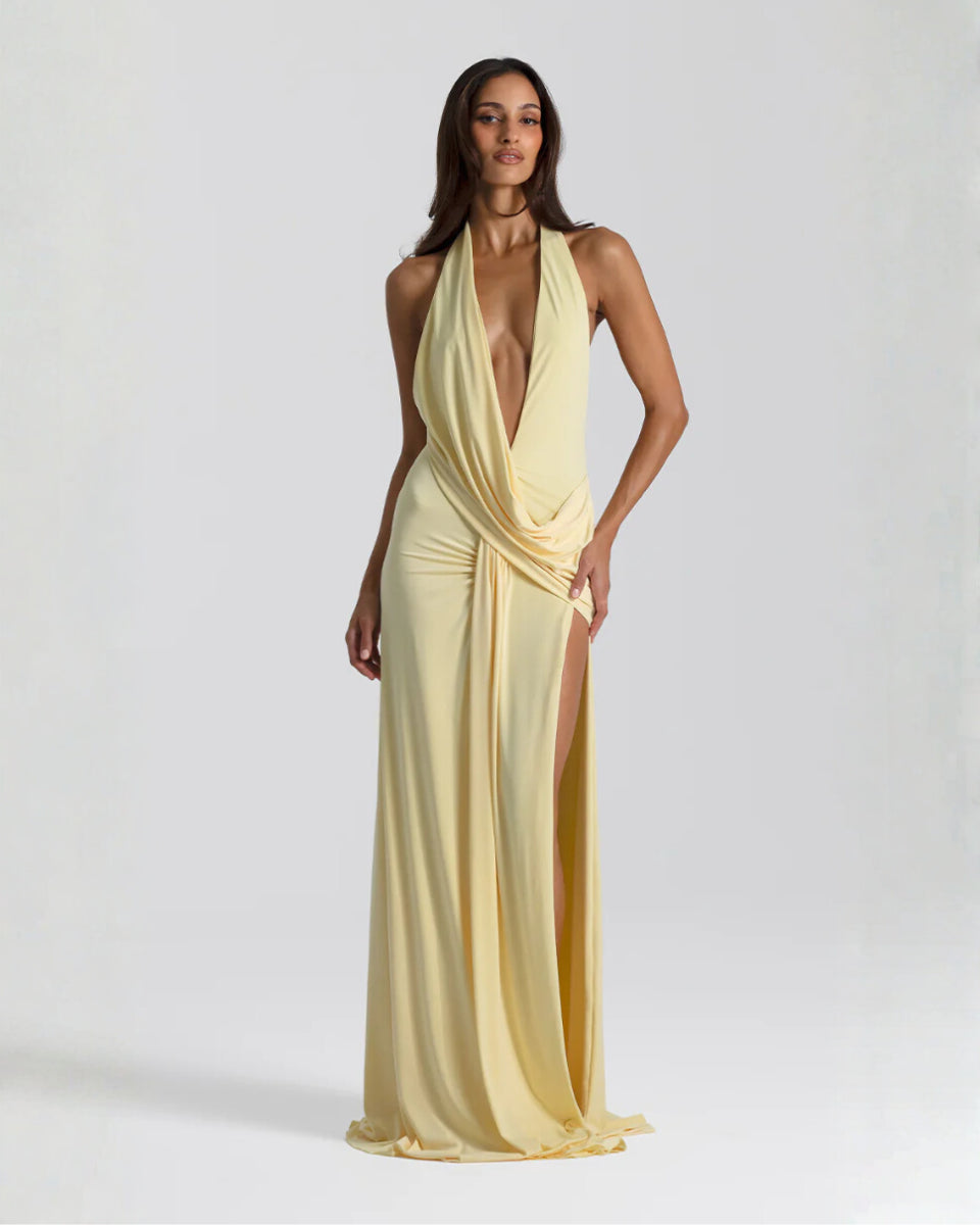 Nicoletta | Halter Backless Wedding Guest Maxi Dress Elegant Look