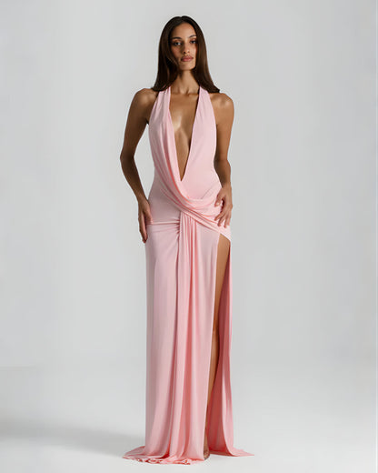 Nicoletta | Halter Backless Wedding Guest Maxi Dress Elegant Look