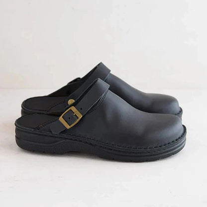 Women’s Leather Clogs – Comfortable Slip-On Shoes with Supportive Footbed
