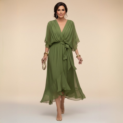 Harlisse | Elegant Tie-Waist Wrap Wedding Guest Dress