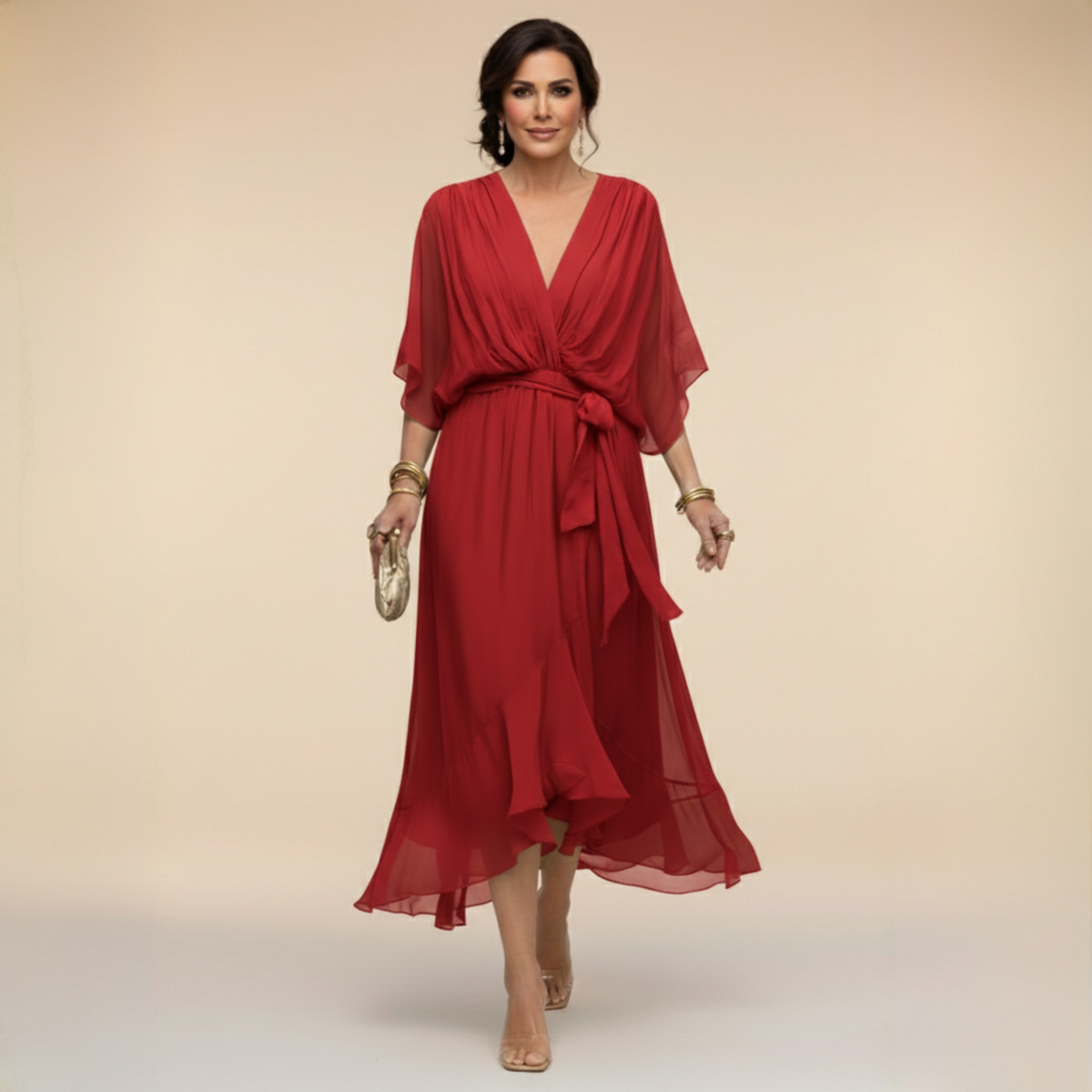 Harlisse | Elegant Tie-Waist Wrap Wedding Guest Dress