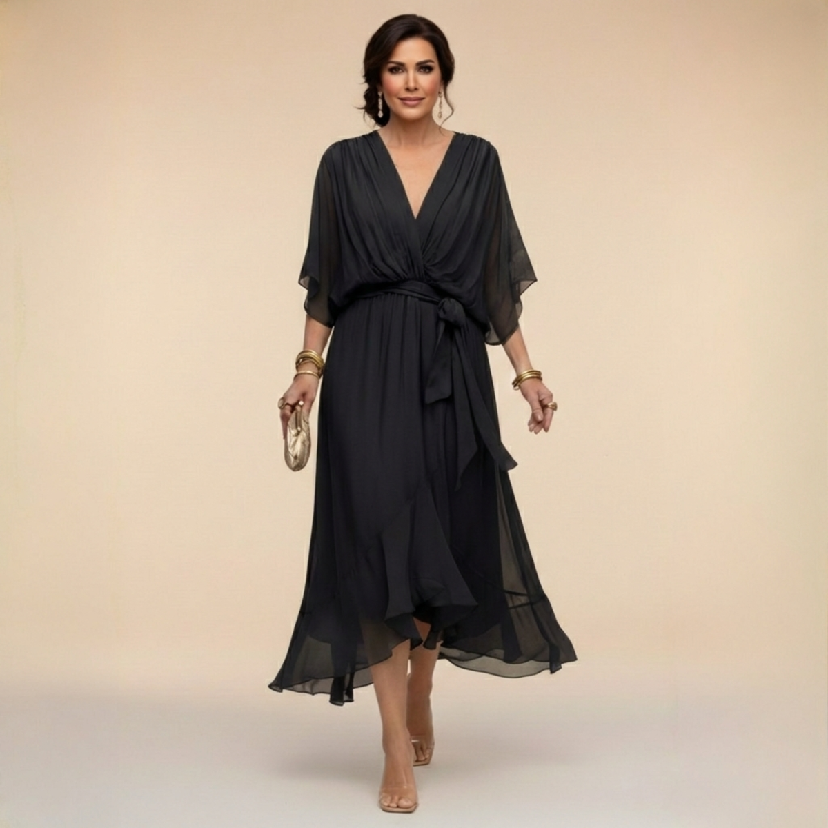 Harlisse | Elegant Tie-Waist Wrap Wedding Guest Dress
