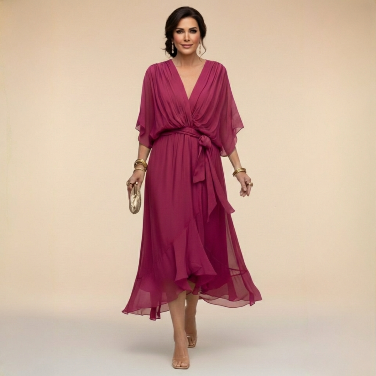 Harlisse | Elegant Tie-Waist Wrap Wedding Guest Dress