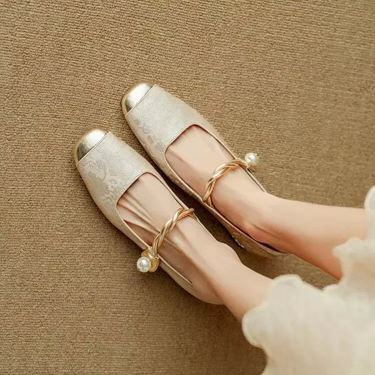 Perlisette | Women's Block Heel Mary Jane Flats with Elegant Classic Design