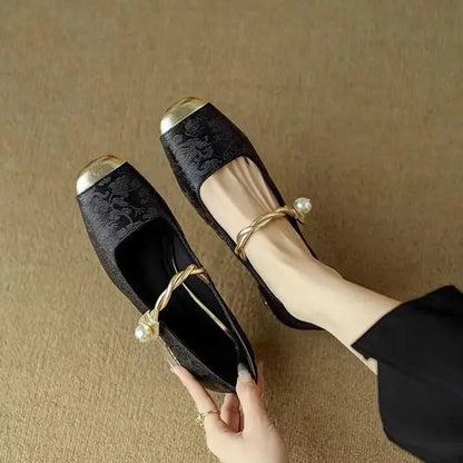 Perlisette | Women's Block Heel Mary Jane Flats with Elegant Classic Design