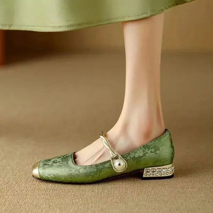 Perlisette | Women's Block Heel Mary Jane Flats with Elegant Classic Design