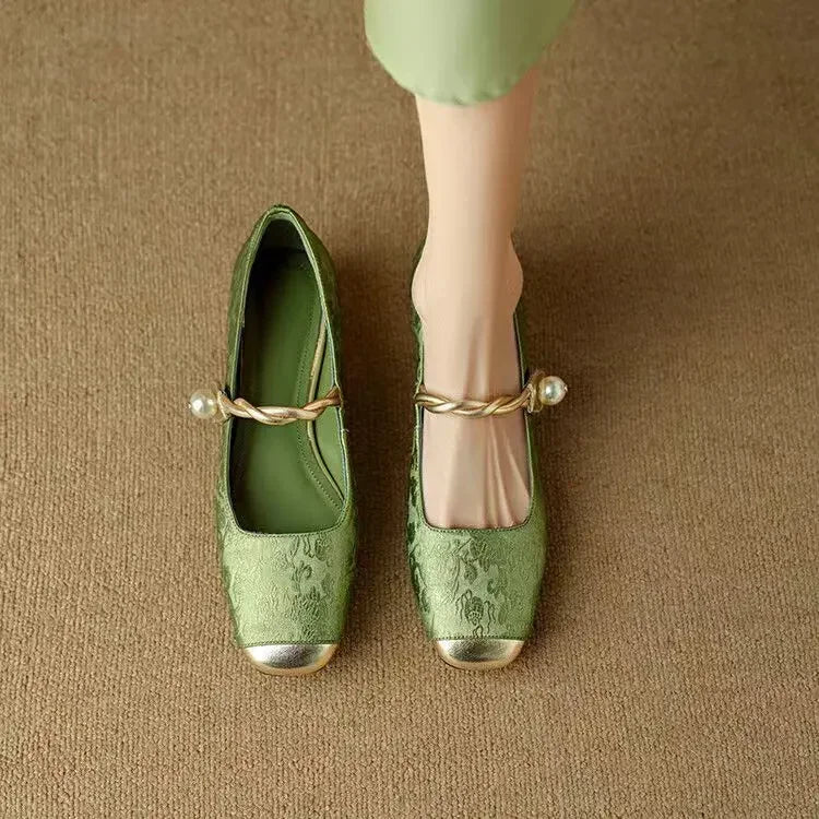 Perlisette | Women's Block Heel Mary Jane Flats with Elegant Classic Design