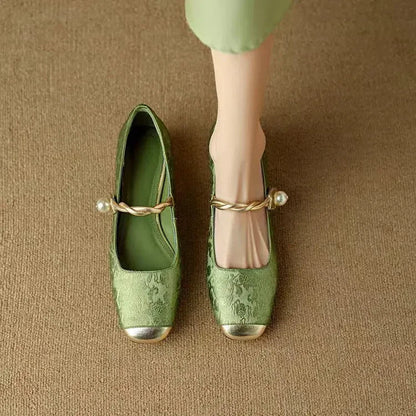 Perlisette | Women's Block Heel Mary Jane Flats with Elegant Classic Design