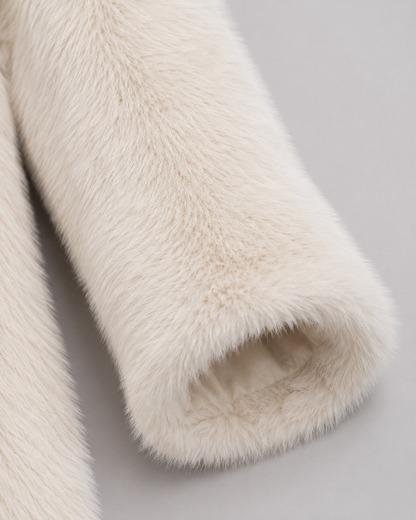 Women's Faux Fur Jacket - Plush Shawl Collar Mid Length Coat