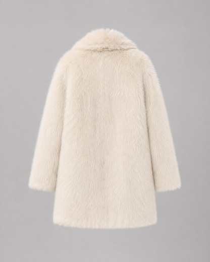 Women's Faux Fur Jacket - Plush Shawl Collar Mid Length Coat