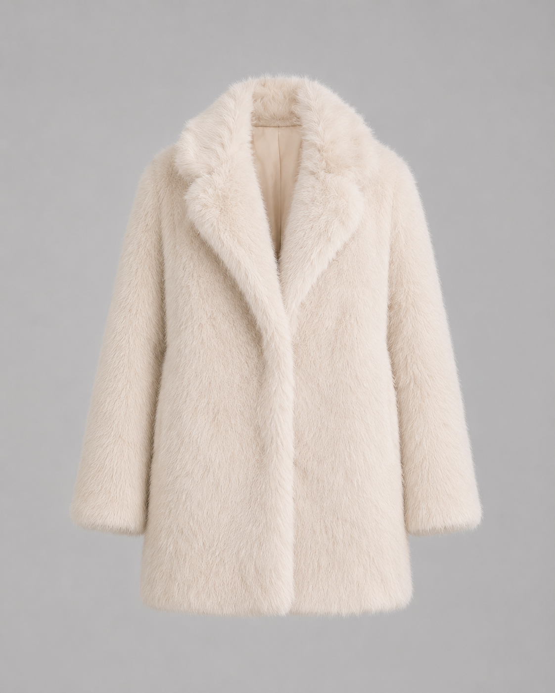 Women's Faux Fur Jacket - Plush Shawl Collar Mid Length Coat