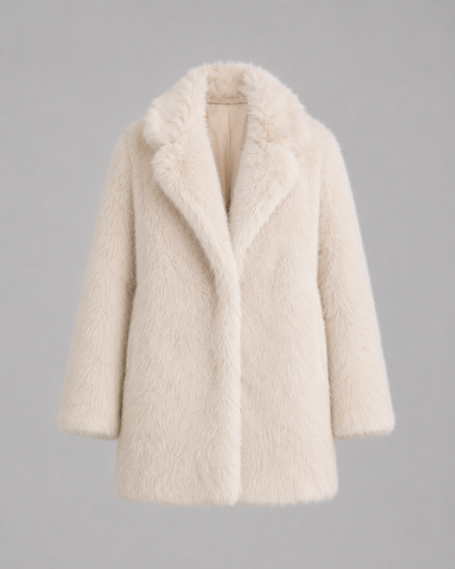 Women's Faux Fur Jacket - Plush Shawl Collar Mid Length Coat