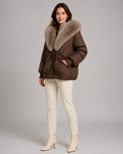 Women's Puffer Jacket - Faux Fur Collar Quilted Winter Coat