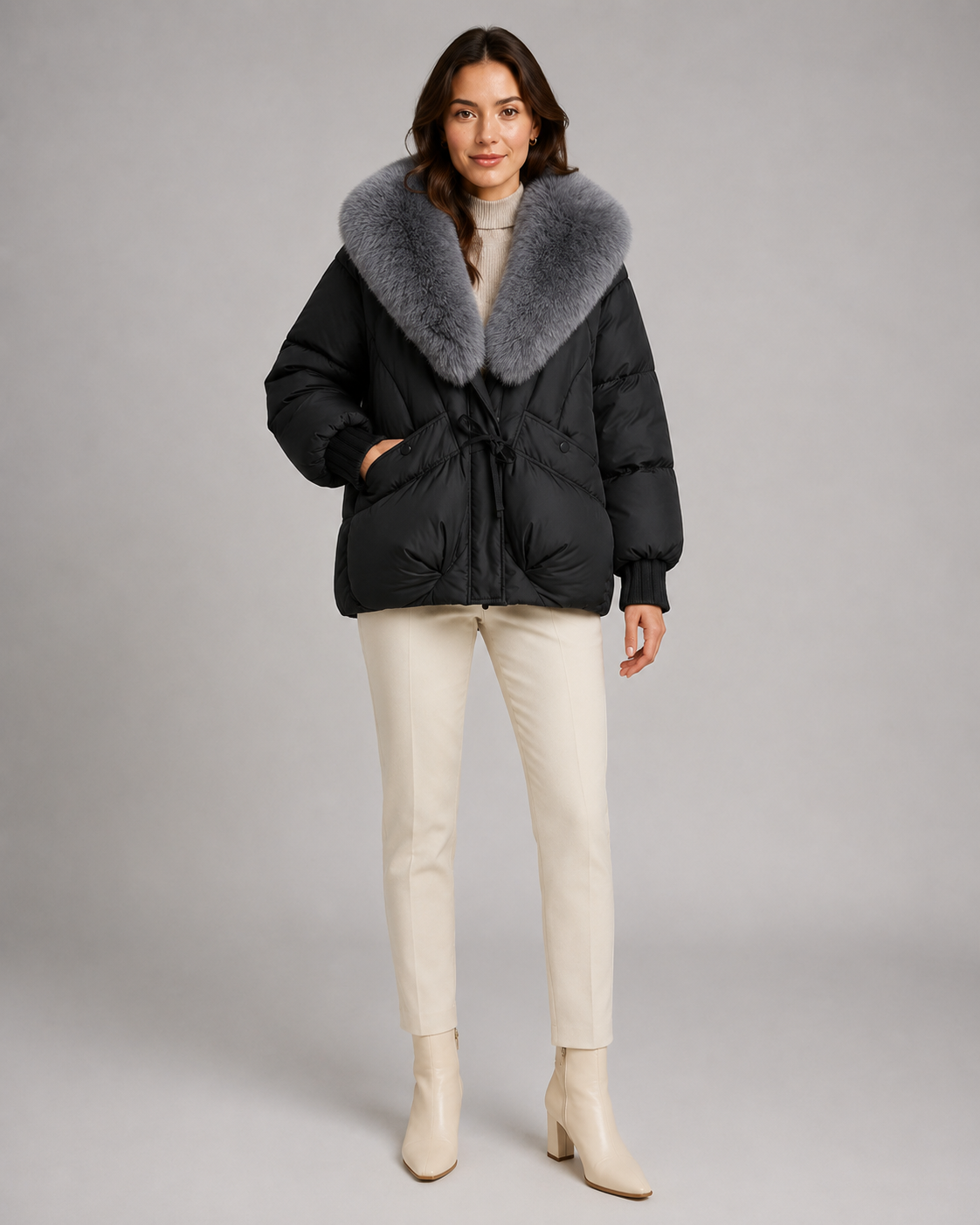 Women's Puffer Jacket - Faux Fur Collar Quilted Winter Coat