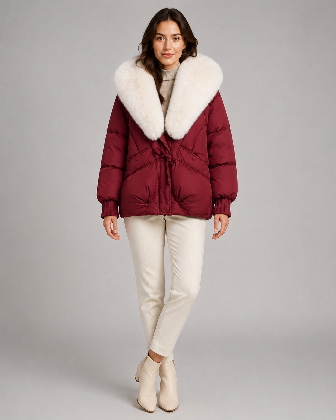 Women's Puffer Jacket - Faux Fur Collar Quilted Winter Coat