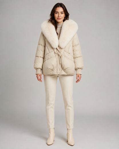 Women's Puffer Jacket - Faux Fur Collar Quilted Winter Coat