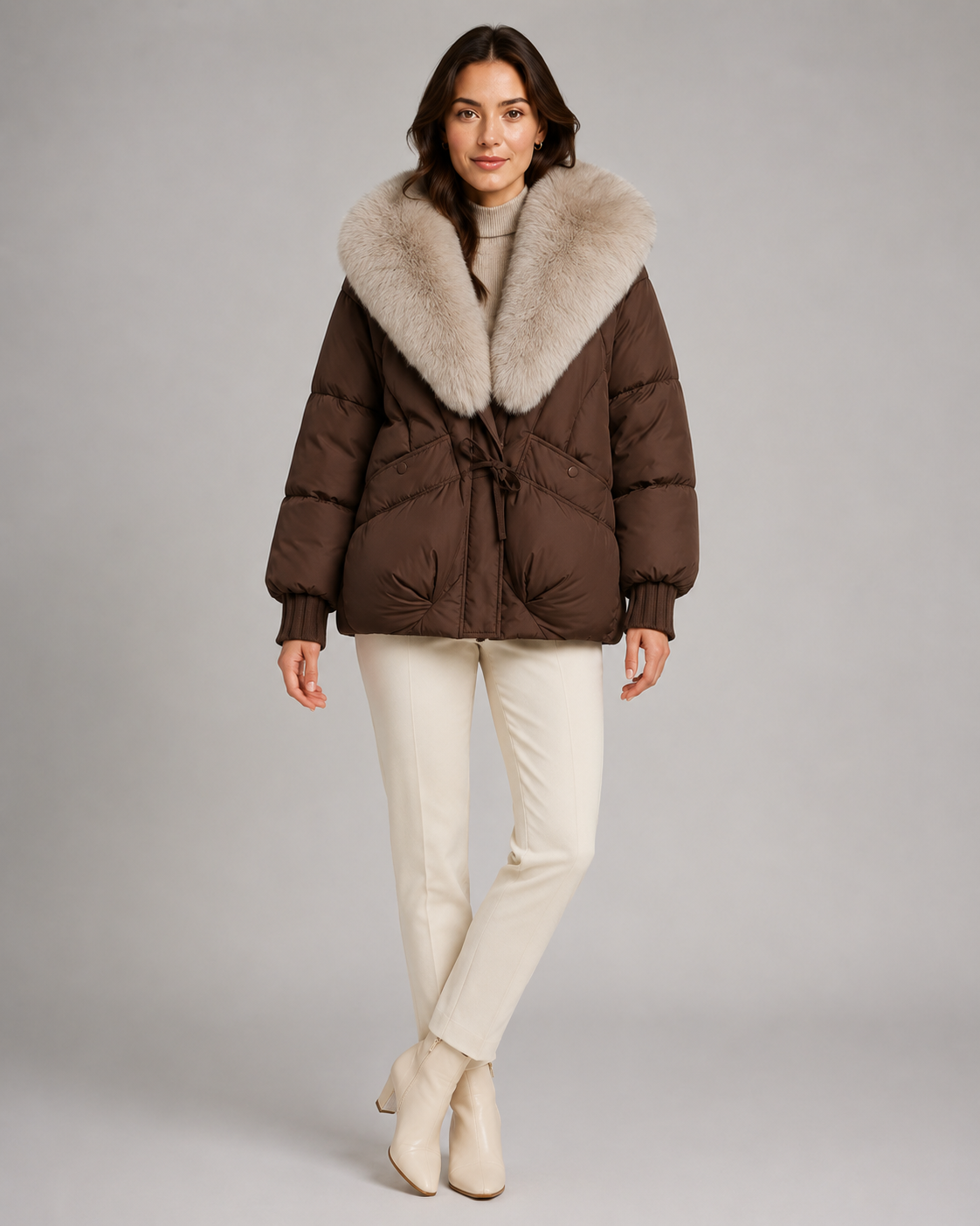 Women's Puffer Jacket - Faux Fur Collar Quilted Winter Coat