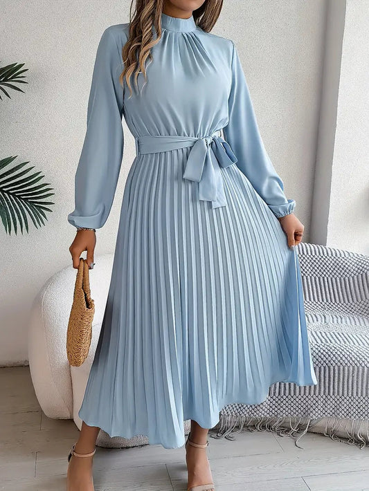 Quenreth | Pleated Long Sleeve Wedding Guest Dress Elegant Style