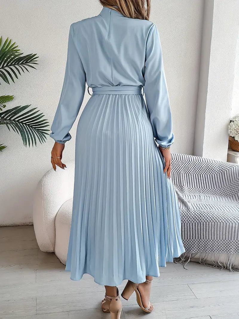 Quenreth | Pleated Long Sleeve Wedding Guest Dress Elegant Style