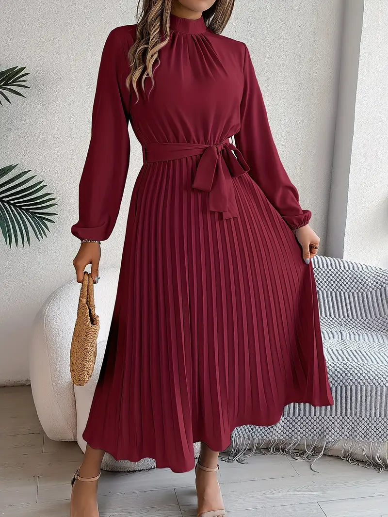 Quenreth | Pleated Long Sleeve Wedding Guest Dress Elegant Style