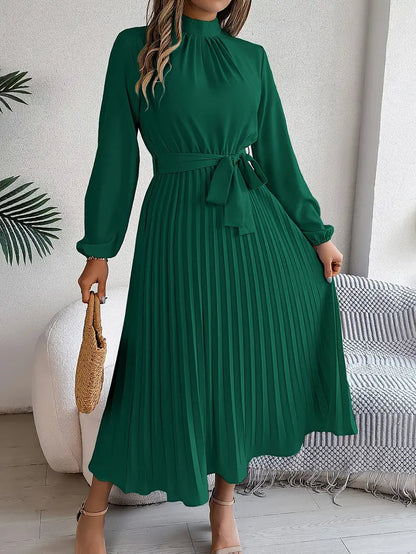 Quenreth | Pleated Long Sleeve Wedding Guest Dress Elegant Style