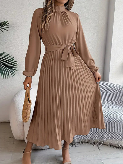 Quenreth | Pleated Long Sleeve Wedding Guest Dress Elegant Style